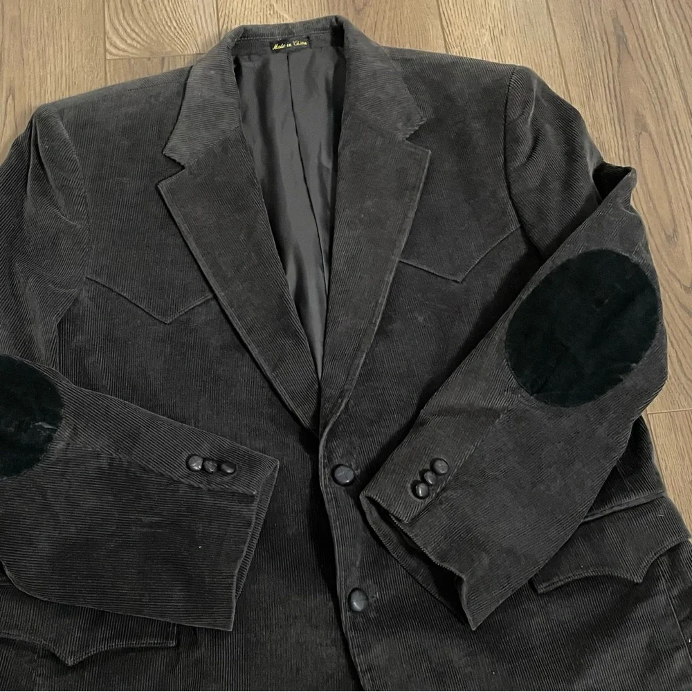Circle S‎ Dallas Texas Corduroy Charcoal Gray Black Elbow Patch Sport Coat